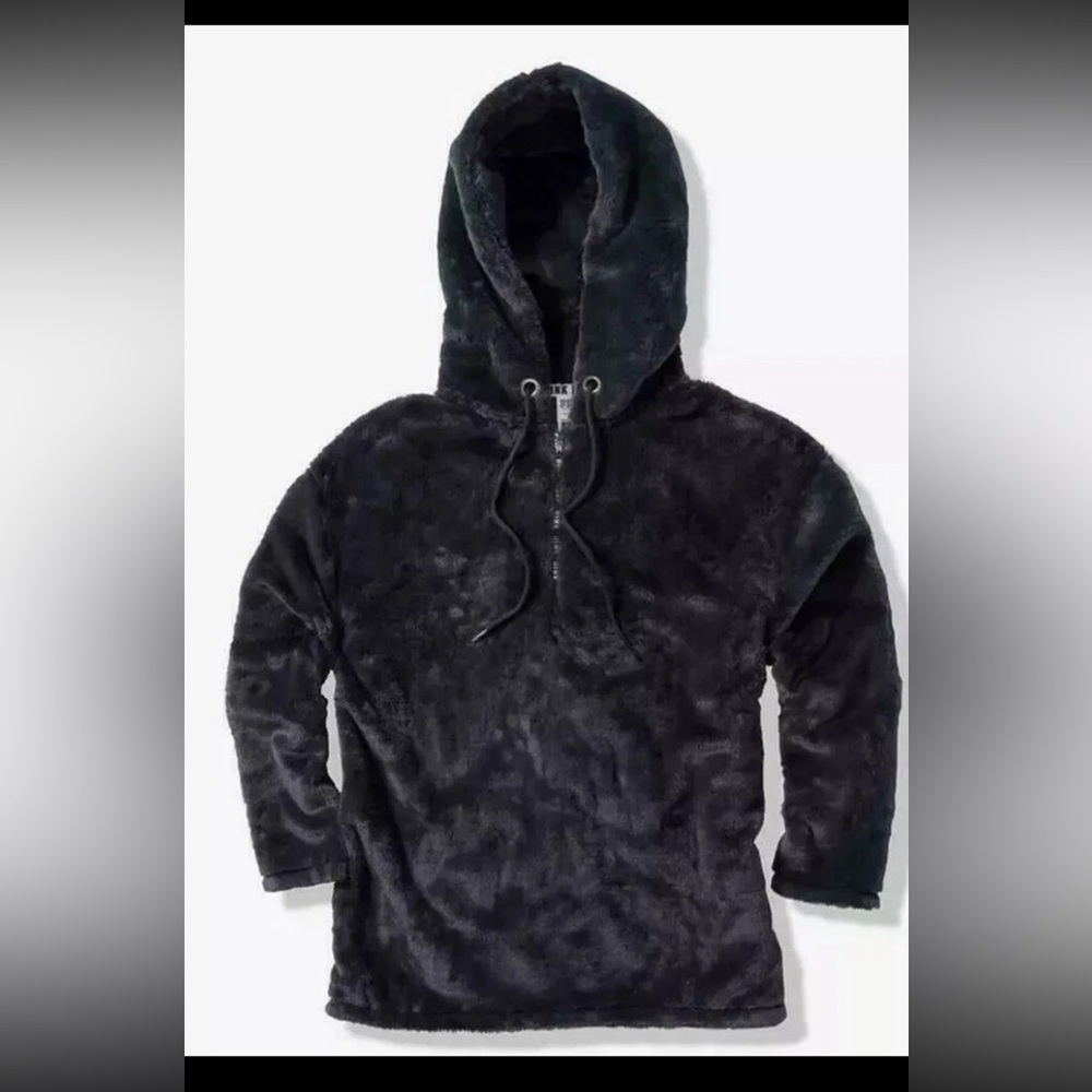 Victorias Secret PINK Faux Fur Campus Half Zip Pullover Black - S